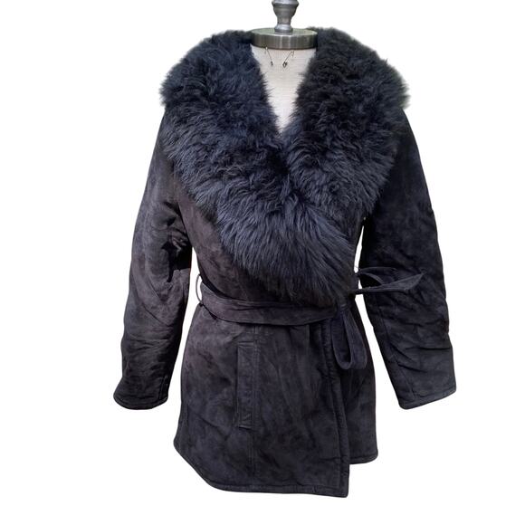 Vintage 100% Fur Leather Black Suede Penny Lane Jacket HEAVY Size Medium - Picture 1 of 13